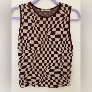 Size L Paloma Wool Cream/Burgundy Checkered ‘Enya’ Top